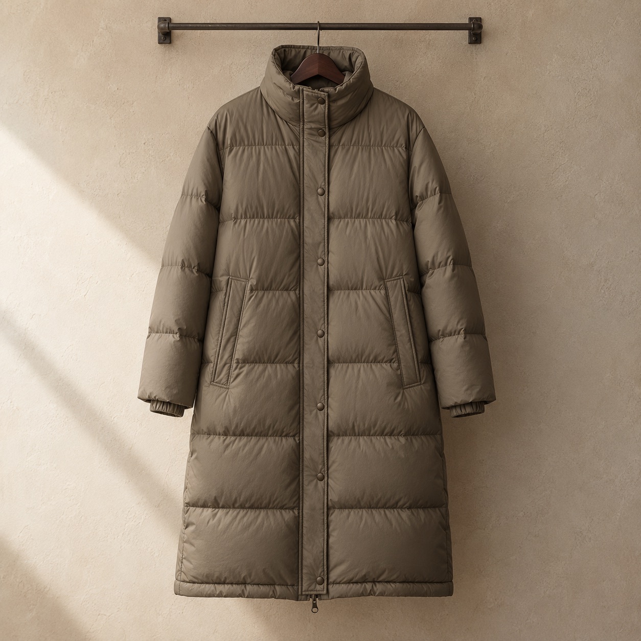 Hollowfield quilted down puffer coat — Down & Cape Outerwear by MASO. product photograph on a white background.