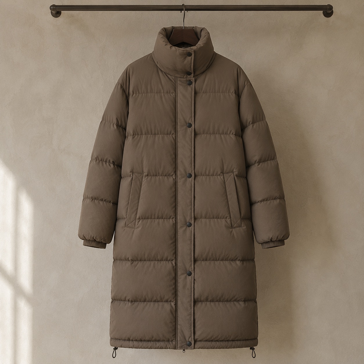 Wildersham quilted down puffer coat — Down & Cape Outerwear by MASO. product photograph on a white background.