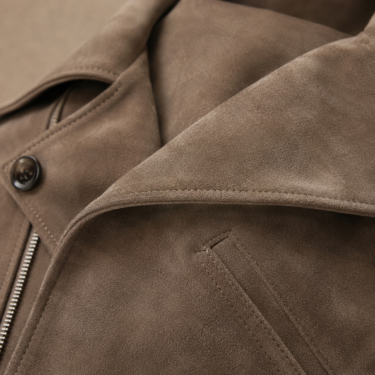 Wildersham suede biker jacket — Suede & Leather Jackets by MASO. close detail of the fabric and finish.