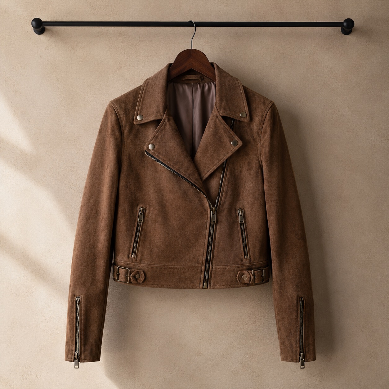 Wildersham suede biker jacket — Suede & Leather Jackets by MASO. product photograph on a white background.