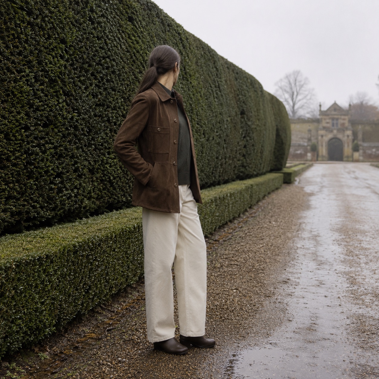 Larkspur suede shirt jacket — Suede & Leather Jackets by MASO. worn by a model.
