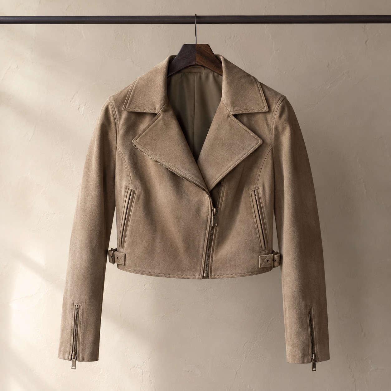 Mossgate suede biker jacket — Suede & Leather Jackets by MASO. product photograph on a white background.
