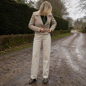 Fernhollow suede biker jacket — Suede & Leather Jackets by MASO. worn by a model.