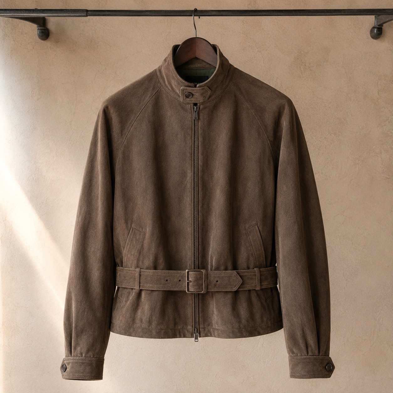 Rookery suede belted blouson — Suede & Leather Jackets by MASO. product photograph on a white background.