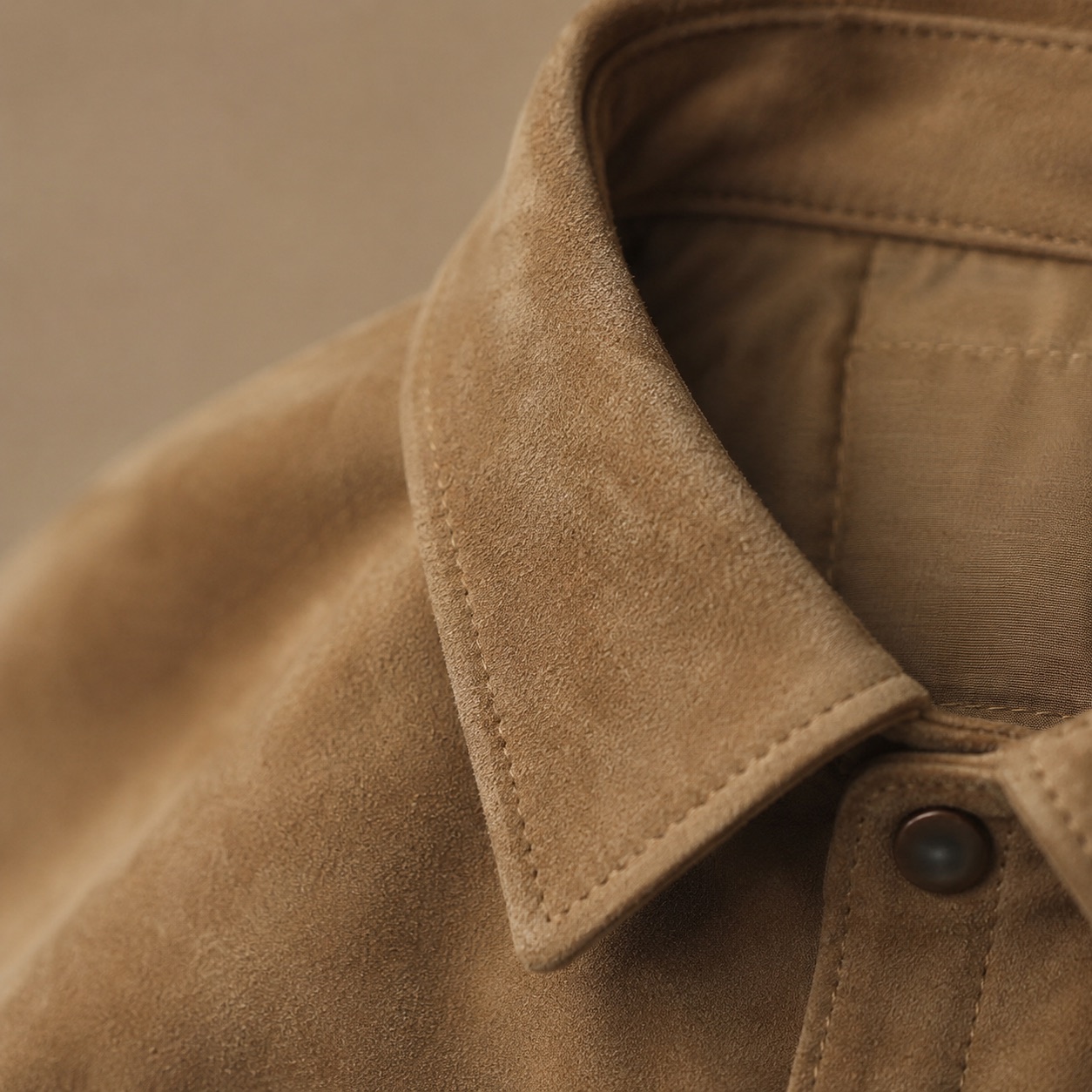 Stonebridge suede shirt jacket — Suede & Leather Jackets by MASO. close detail of the fabric and finish.