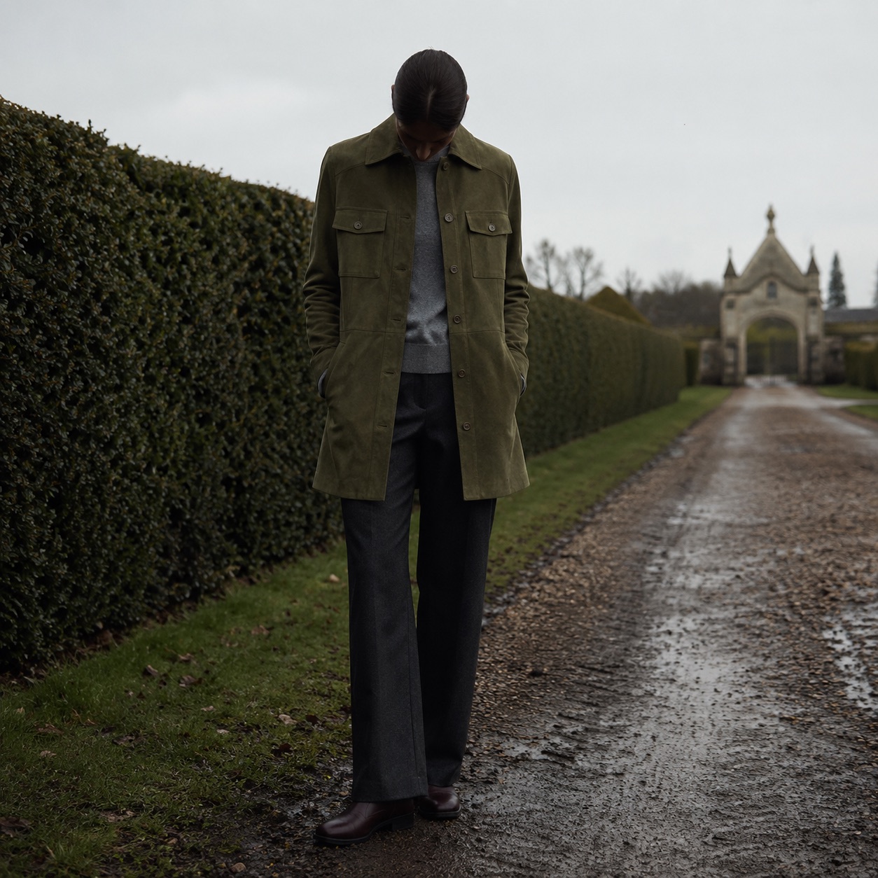 Stonebridge suede shirt jacket — Suede & Leather Jackets by MASO. worn by a model.