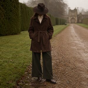 Ashcombe suede belted blouson — Suede & Leather Jackets by MASO. worn by a model.