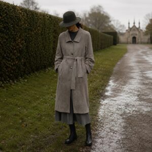 Windrush suede belted blouson — Suede & Leather Jackets by MASO. worn by a model.