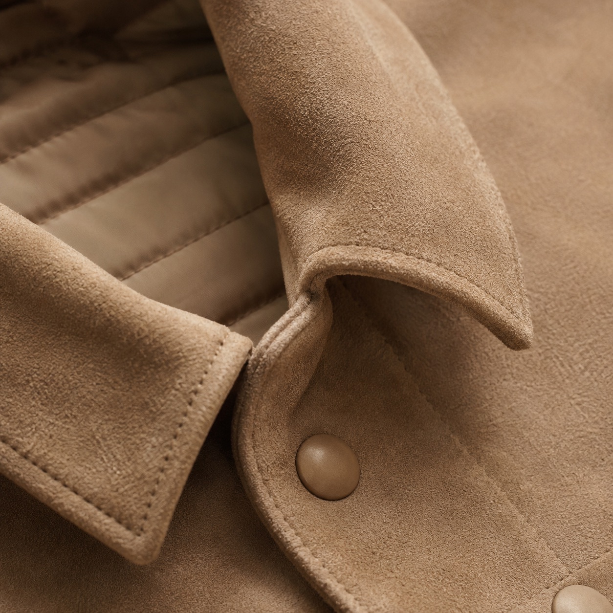 Pentlow suede shirt jacket — Suede & Leather Jackets by MASO. close detail of the fabric and finish.