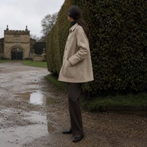 Pentlow suede shirt jacket — Suede & Leather Jackets by MASO. worn by a model.