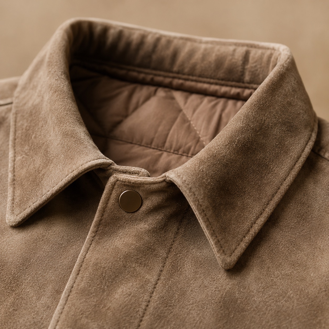 Blackthorn suede shirt jacket — Suede & Leather Jackets by MASO. close detail of the fabric and finish.