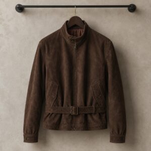 Greyfell suede belted blouson — Suede & Leather Jackets by MASO. product photograph on a white background.