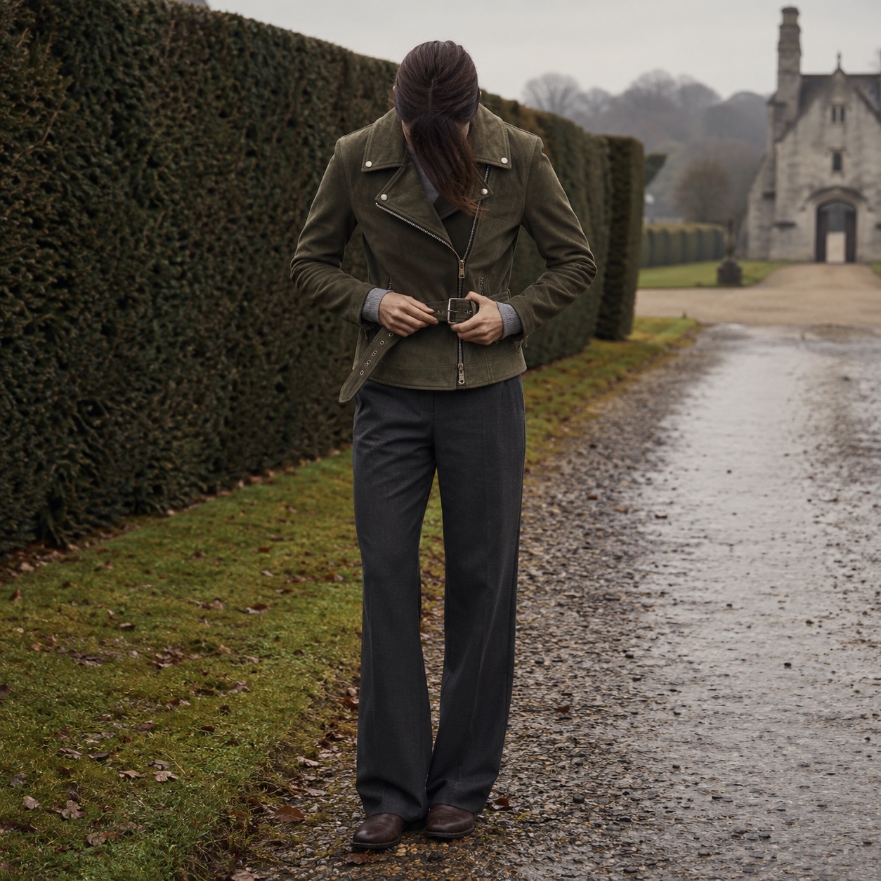 Marlowe suede biker jacket — Suede & Leather Jackets by MASO. worn by a model.