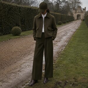 Marlowe cropped wool blouson — Short Wool Jackets by MASO. worn by a model.