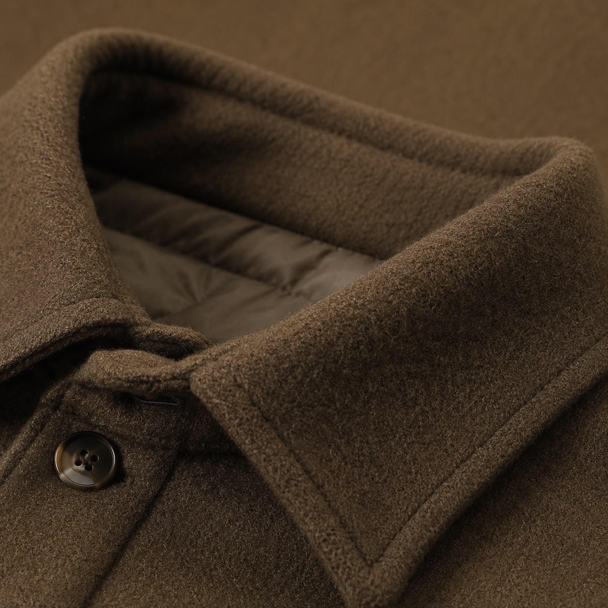 Fernhollow boxy wool overshirt jacket — Short Wool Jackets by MASO. close detail of the fabric and finish.