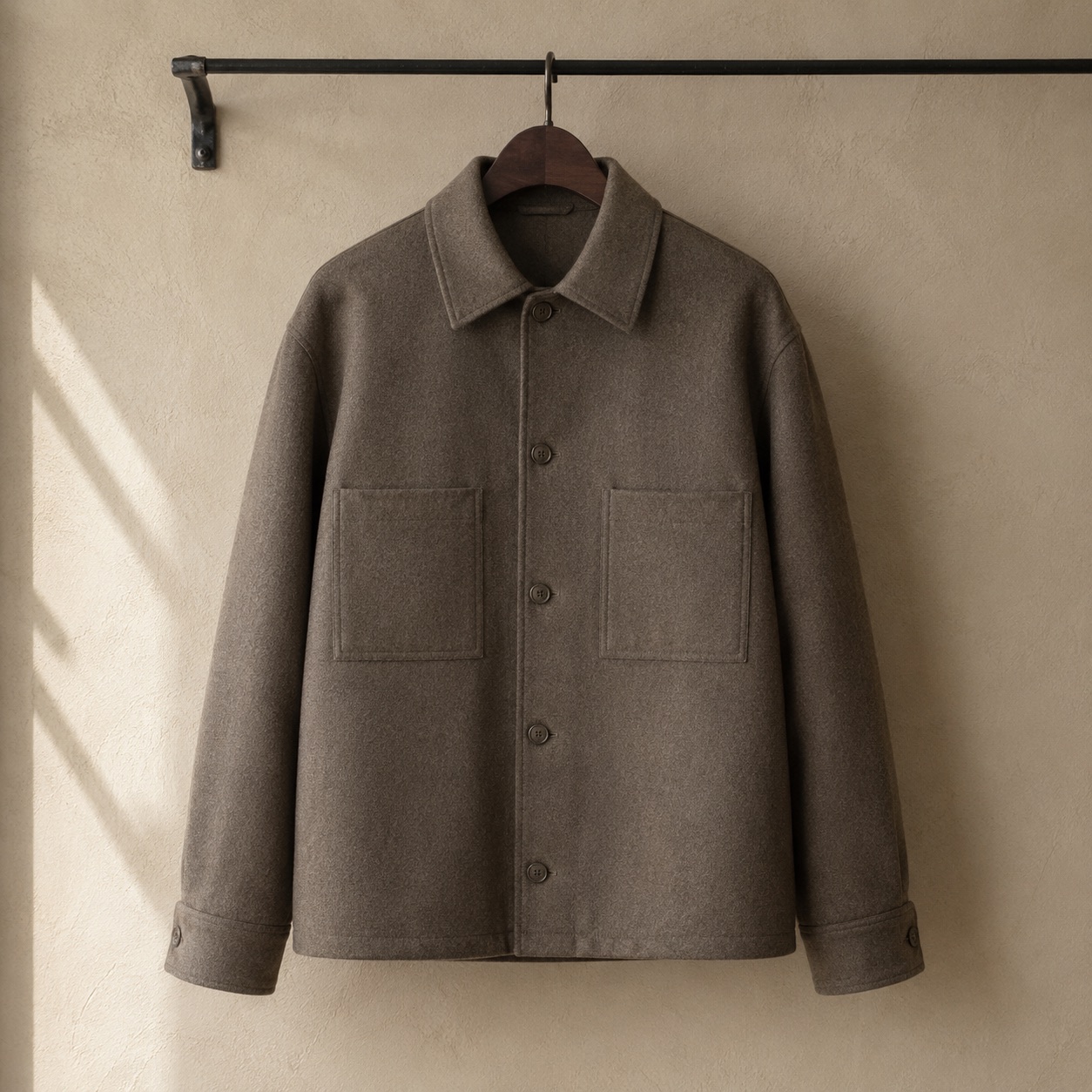 Fernhollow boxy wool overshirt jacket — Short Wool Jackets by MASO. product photograph on a white background.