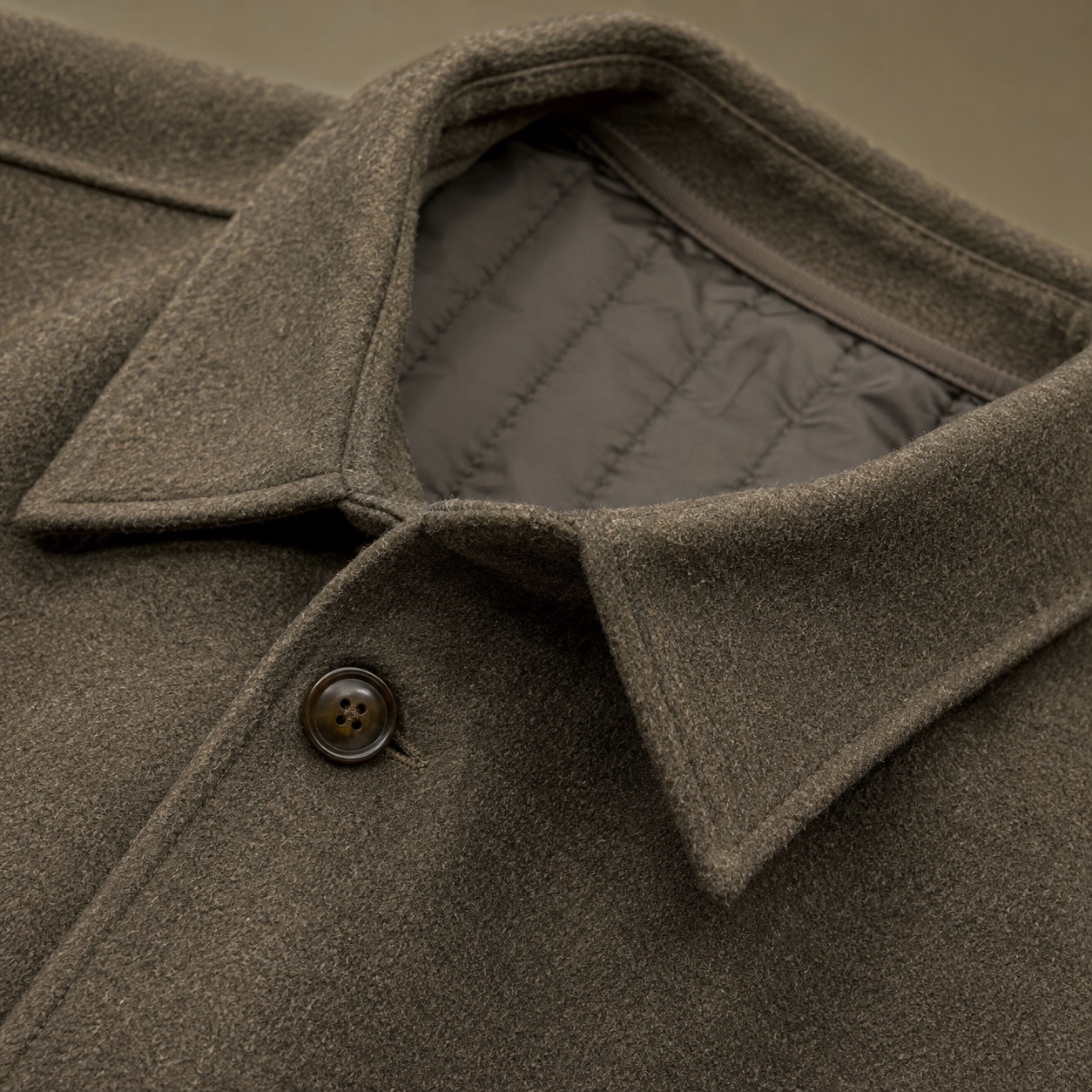 Pentlow boxy wool overshirt jacket — Short Wool Jackets by MASO. close detail of the fabric and finish.
