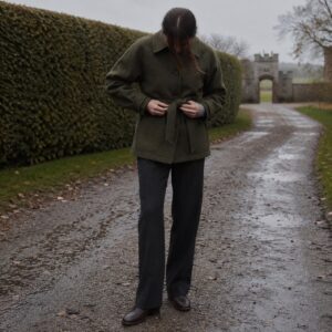 Pentlow boxy wool overshirt jacket — Short Wool Jackets by MASO. worn by a model.