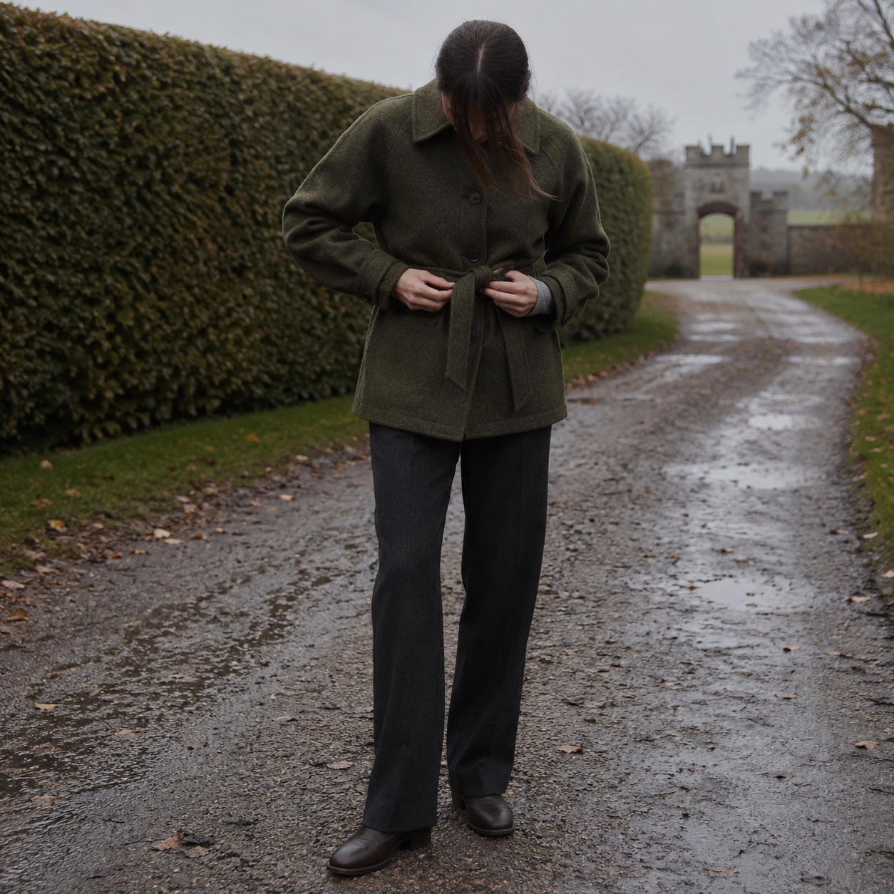 Pentlow boxy wool overshirt jacket — Short Wool Jackets by MASO. worn by a model.