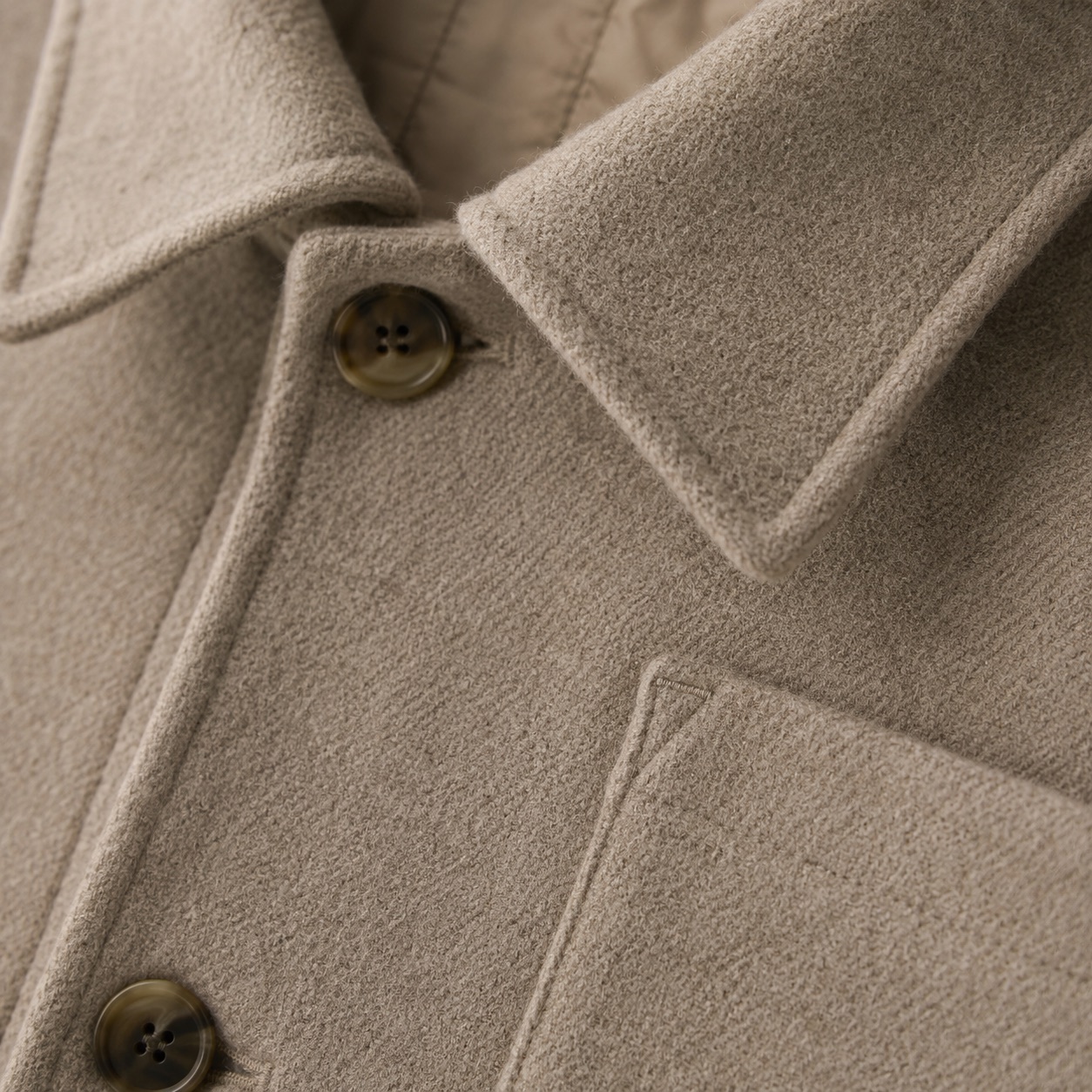 Rookery boxy wool overshirt jacket — Short Wool Jackets by MASO. close detail of the fabric and finish.