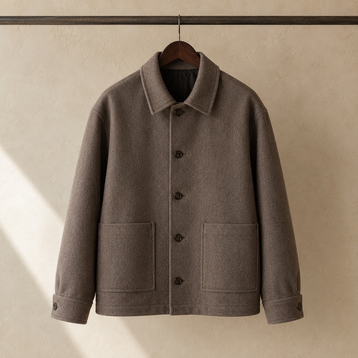 Rookery boxy wool overshirt jacket — Short Wool Jackets by MASO. product photograph on a white background.
