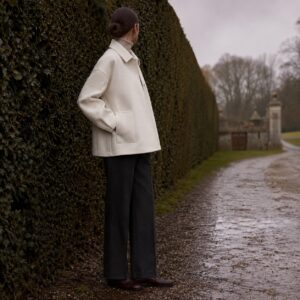 Rookery boxy wool overshirt jacket — Short Wool Jackets by MASO. worn by a model.