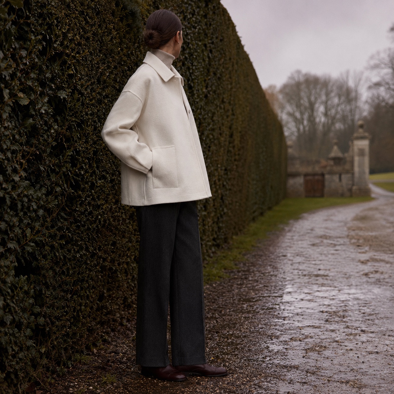 Rookery boxy wool overshirt jacket — Short Wool Jackets by MASO. worn by a model.