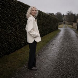 Rookery boxy wool overshirt jacket — Short Wool Jackets by MASO. worn by a model.