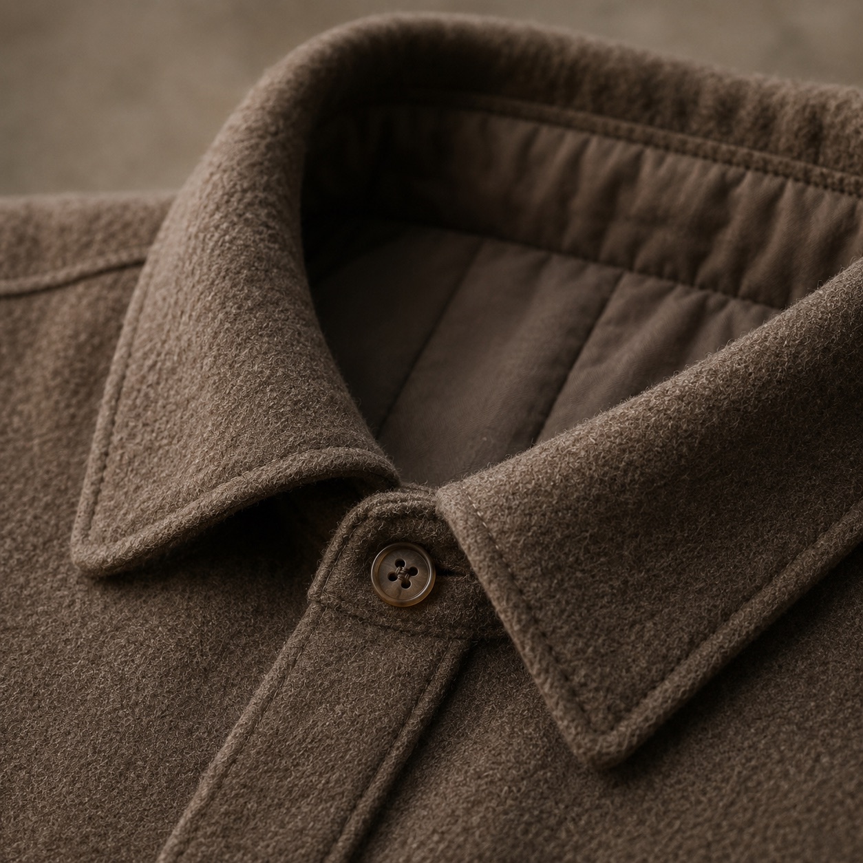 Stonebridge boxy wool overshirt jacket — Short Wool Jackets by MASO. close detail of the fabric and finish.