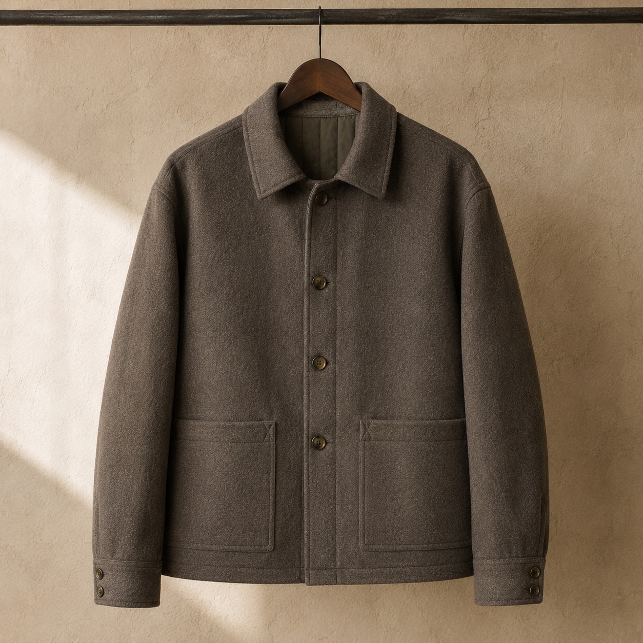Thornleigh boxy wool overshirt jacket — Short Wool Jackets by MASO. product photograph on a white background.