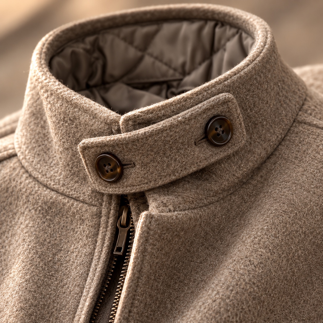 Bramwell cropped wool blouson — Short Wool Jackets by MASO. close detail of the fabric and finish.