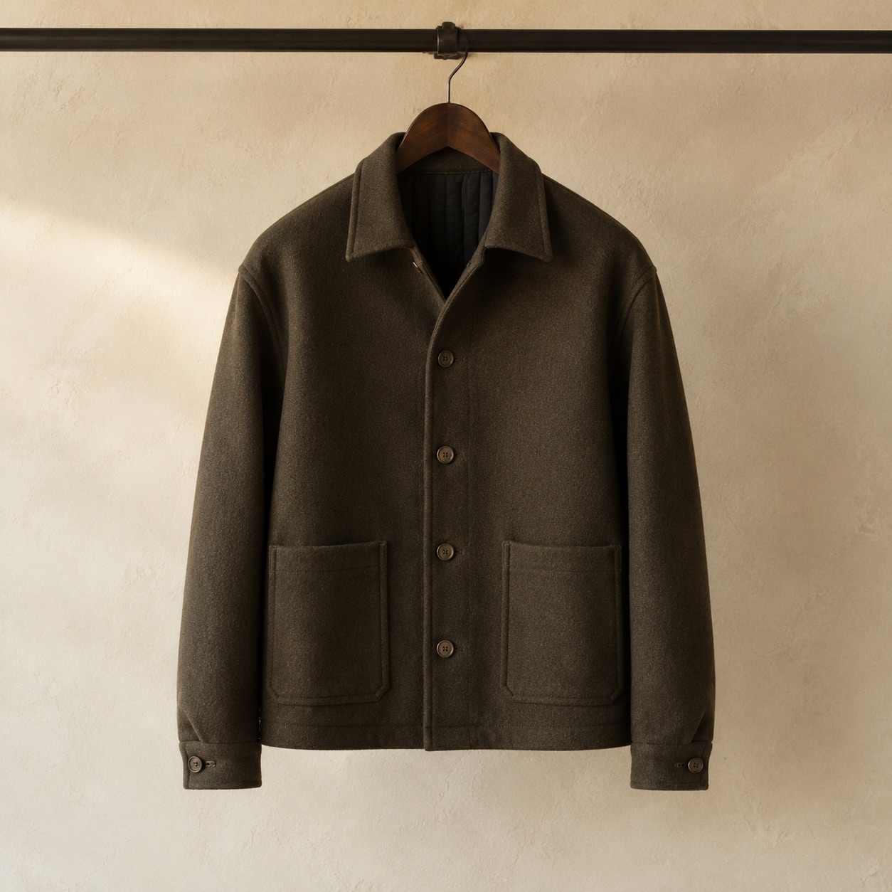 Hollowfield boxy wool overshirt jacket — Short Wool Jackets by MASO. product photograph on a white background.