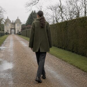 Hollowfield boxy wool overshirt jacket — Short Wool Jackets by MASO. worn by a model.