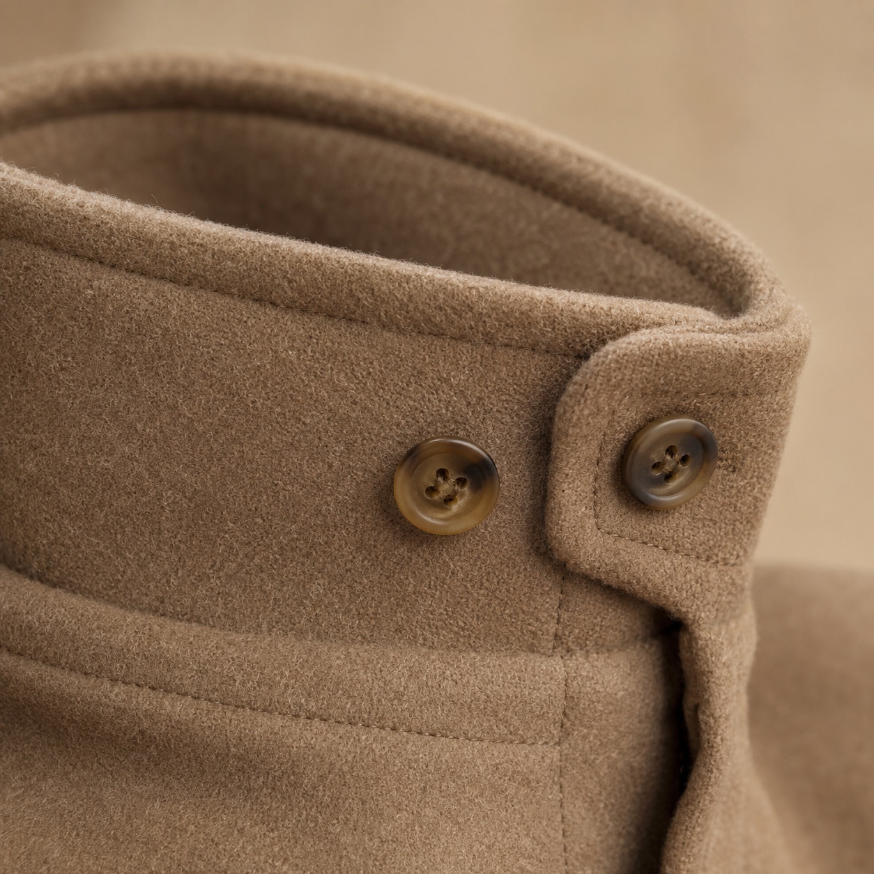 Elderwood cropped wool blouson — Short Wool Jackets by MASO. close detail of the fabric and finish.