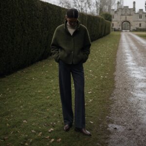 Elderwood cropped wool blouson — Short Wool Jackets by MASO. worn by a model.