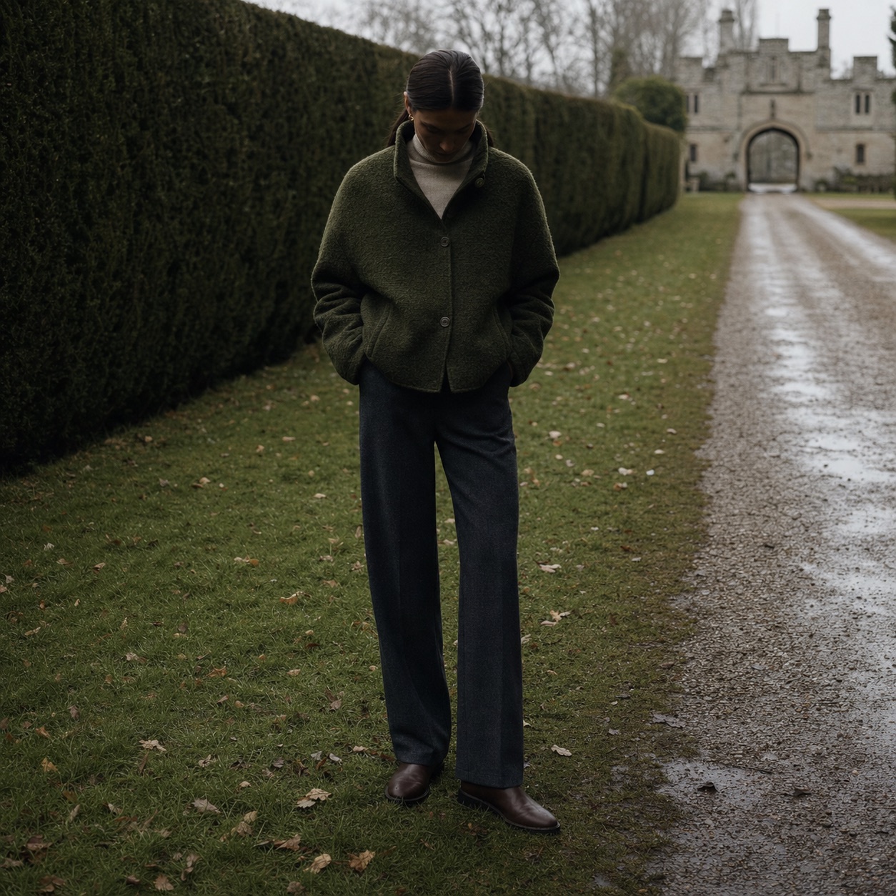 Elderwood cropped wool blouson — Short Wool Jackets by MASO. worn by a model.