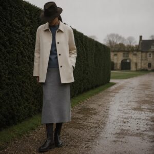 Larkspur short wool car coat — Short Wool Jackets by MASO. worn by a model.