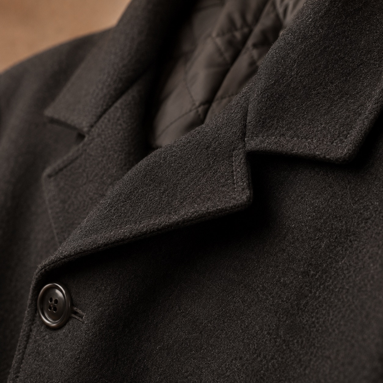 Cotswold short wool car coat — Short Wool Jackets by MASO. close detail of the fabric and finish.