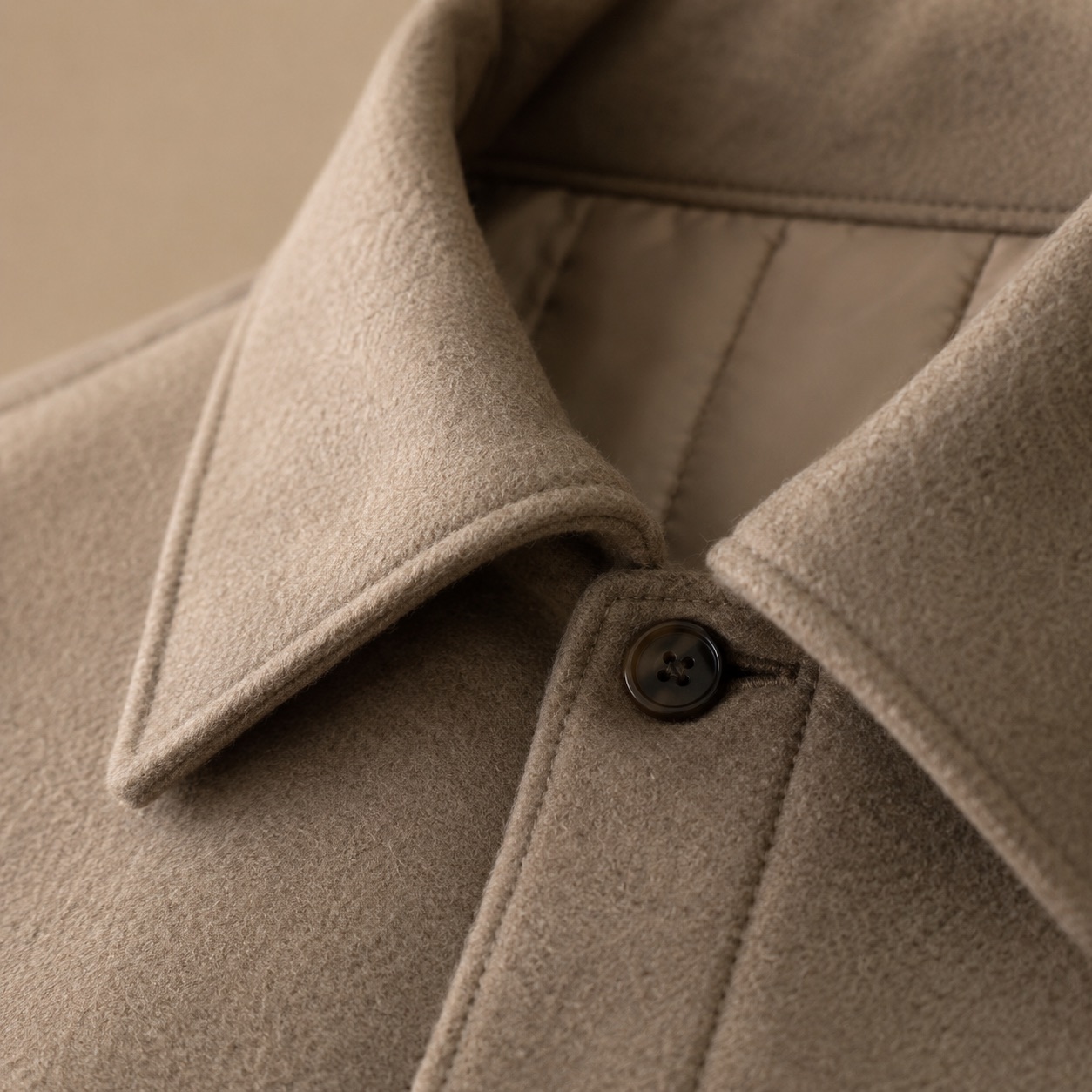 Ashcombe boxy wool overshirt jacket — Short Wool Jackets by MASO. close detail of the fabric and finish.