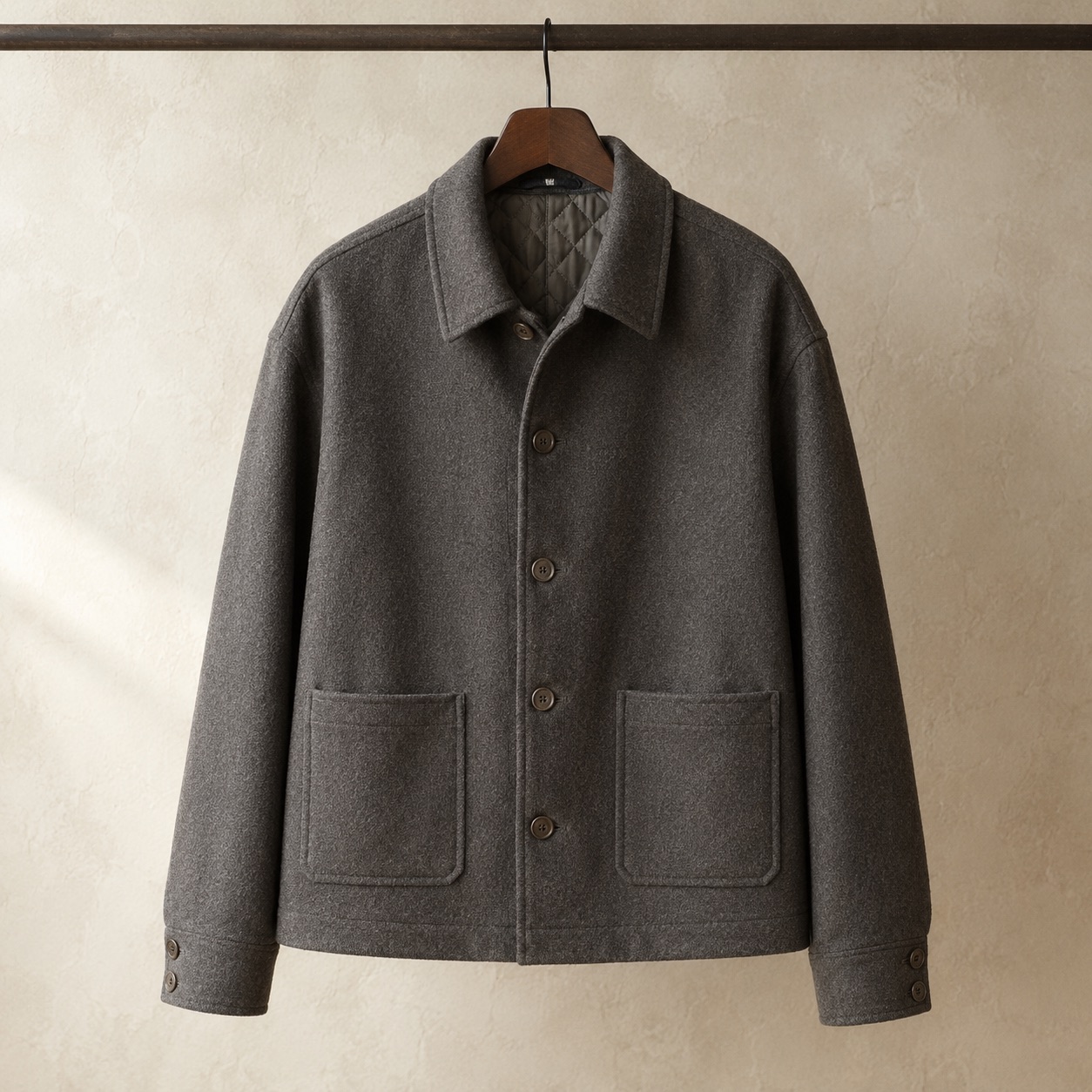 Ashcombe boxy wool overshirt jacket — Short Wool Jackets by MASO. product photograph on a white background.