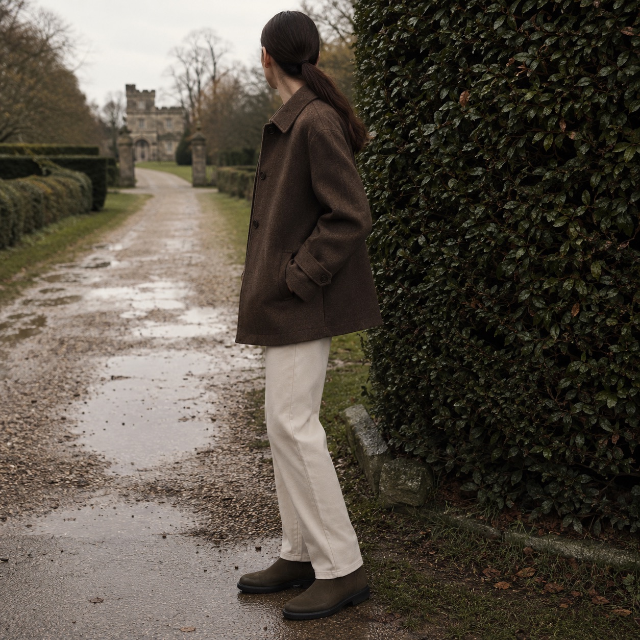 Ashcombe boxy wool overshirt jacket — Short Wool Jackets by MASO. worn by a model.
