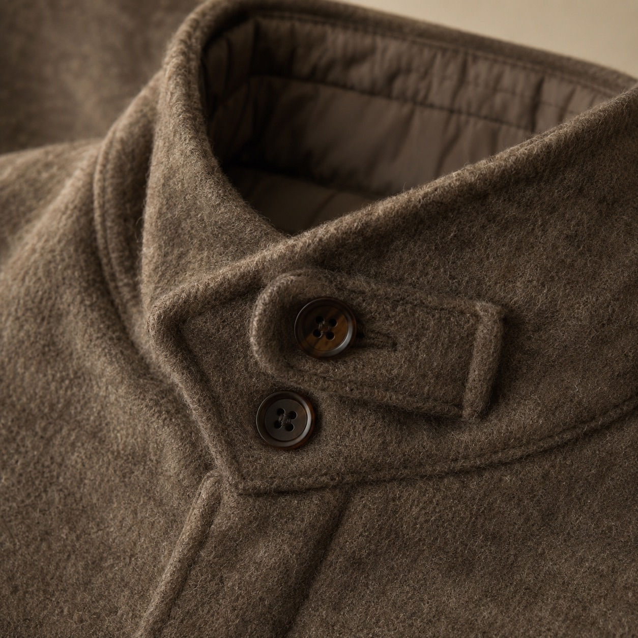 Mossgate cropped wool blouson — Short Wool Jackets by MASO. close detail of the fabric and finish.