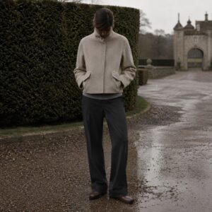Mossgate cropped wool blouson — Short Wool Jackets by MASO. worn by a model.