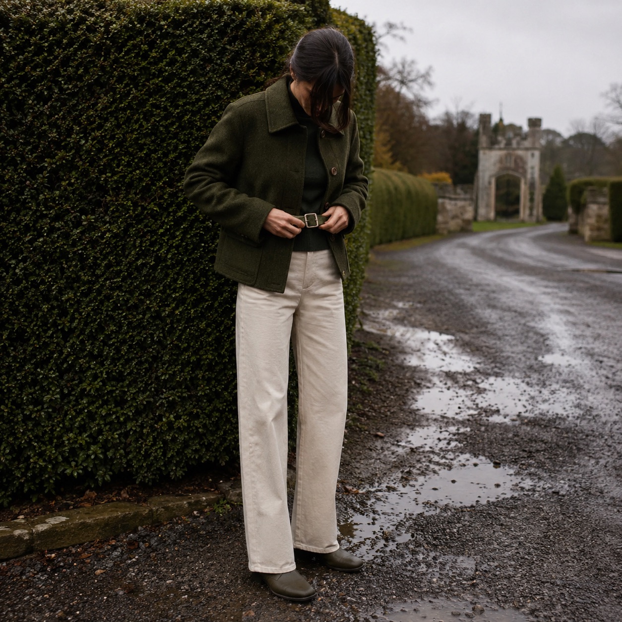 Marlowe cropped wool blouson — Short Wool Jackets by MASO. worn by a model.