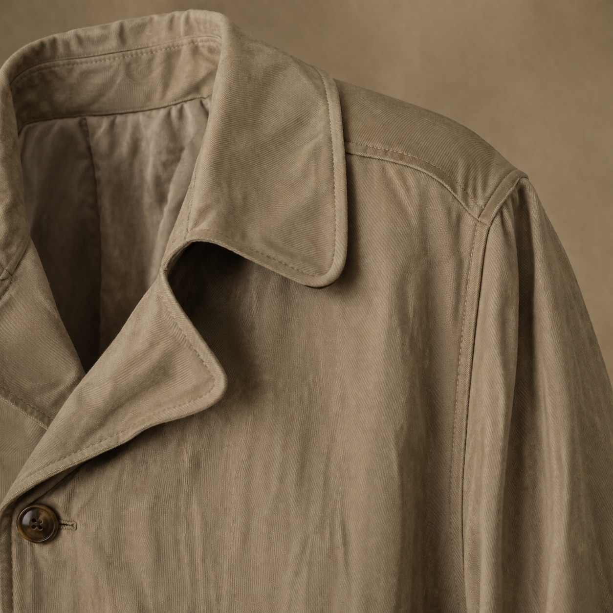 Stonebridge unlined cotton trench — Trench Coats by MASO. close detail of the fabric and finish.