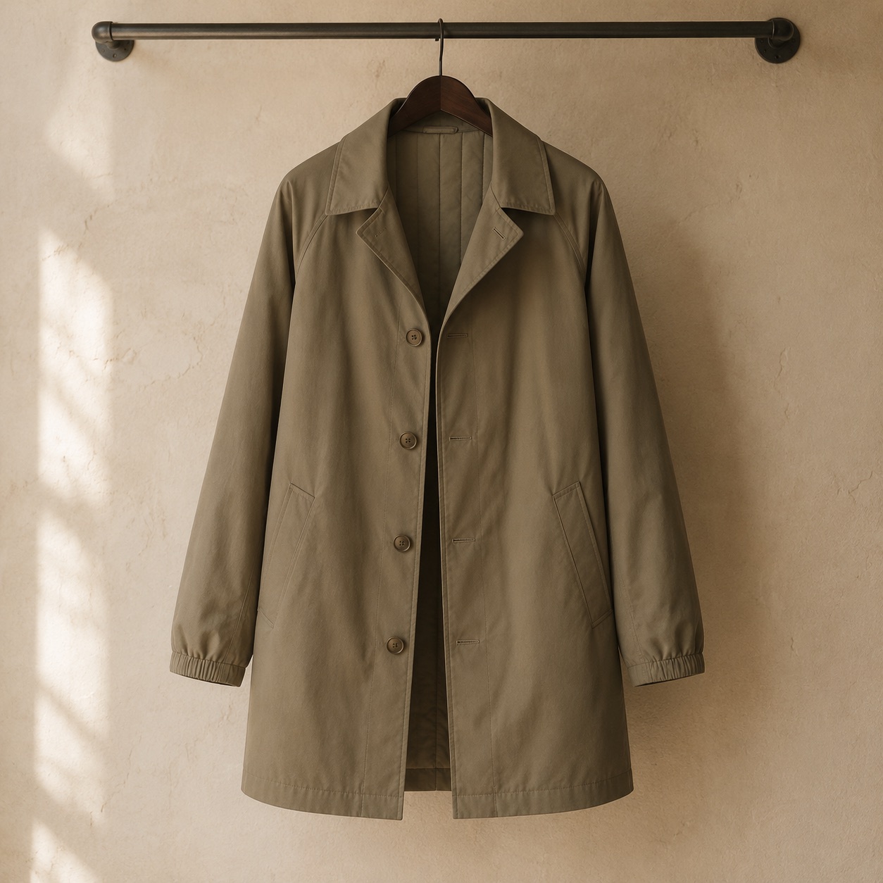 Windrush short raglan trench — Trench Coats by MASO. product photograph on a white background.