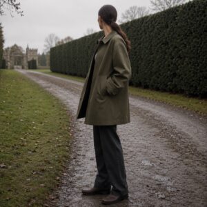 Wildersham short raglan trench — Trench Coats by MASO. worn by a model.
