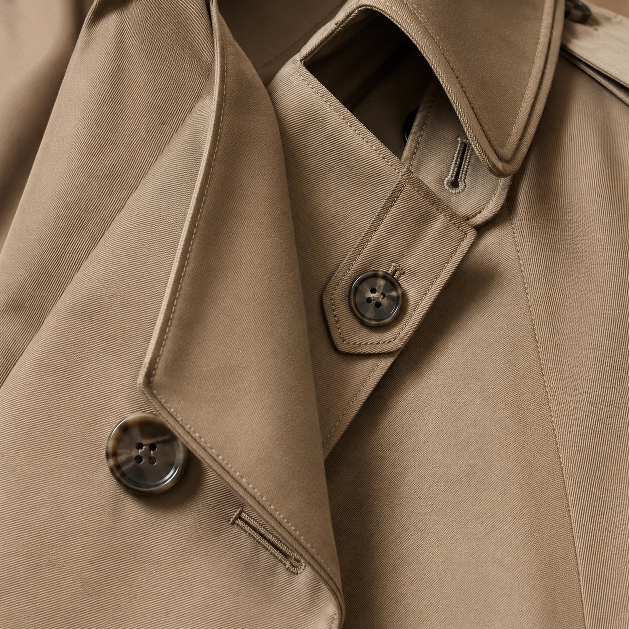 Bramwell classic belted trench — Trench Coats by MASO. close detail of the fabric and finish.