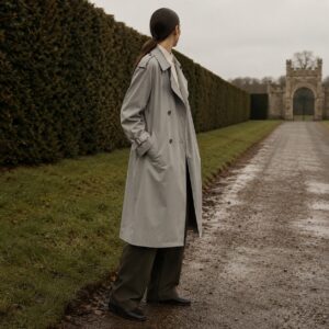 Greyfell unlined cotton trench — Trench Coats by MASO. worn by a model.