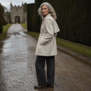 MASO Ashcombe short raglan trench (Trench Coats) — worn, front.
